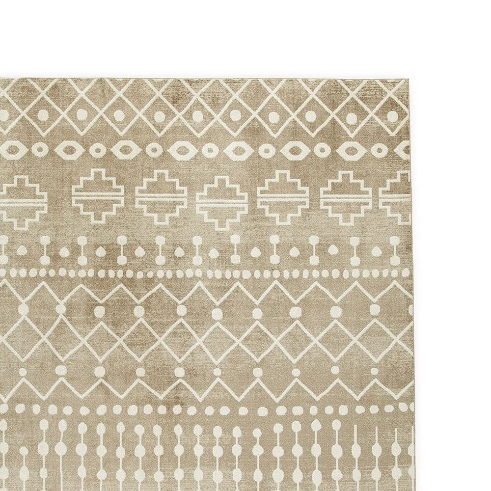 Bunny 5 x 7 Area Rug, Brown Tribal Print, Low Pile Polyester for Busy Area - BM318331