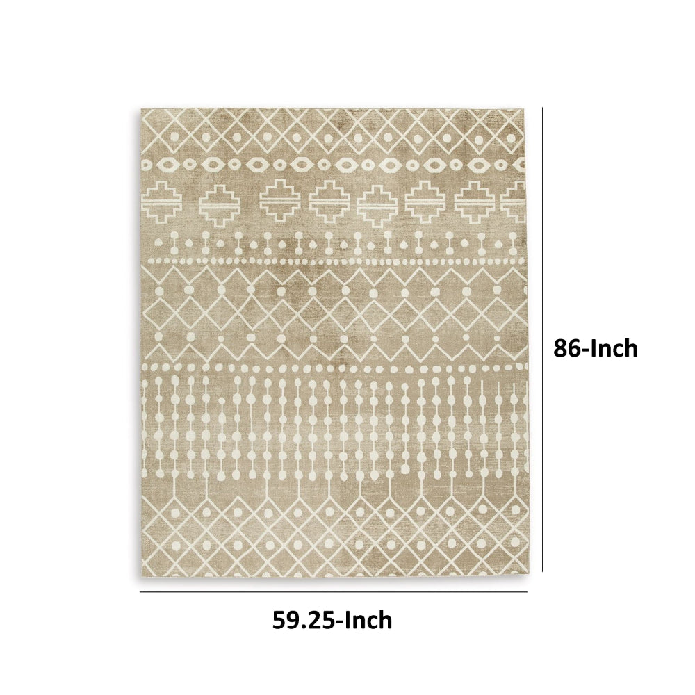 Bunny 5 x 7 Area Rug, Brown Tribal Print, Low Pile Polyester for Busy Area - BM318331