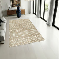 Bunny 5 x 7 Area Rug, Brown Tribal Print, Low Pile Polyester for Busy Area - BM318331