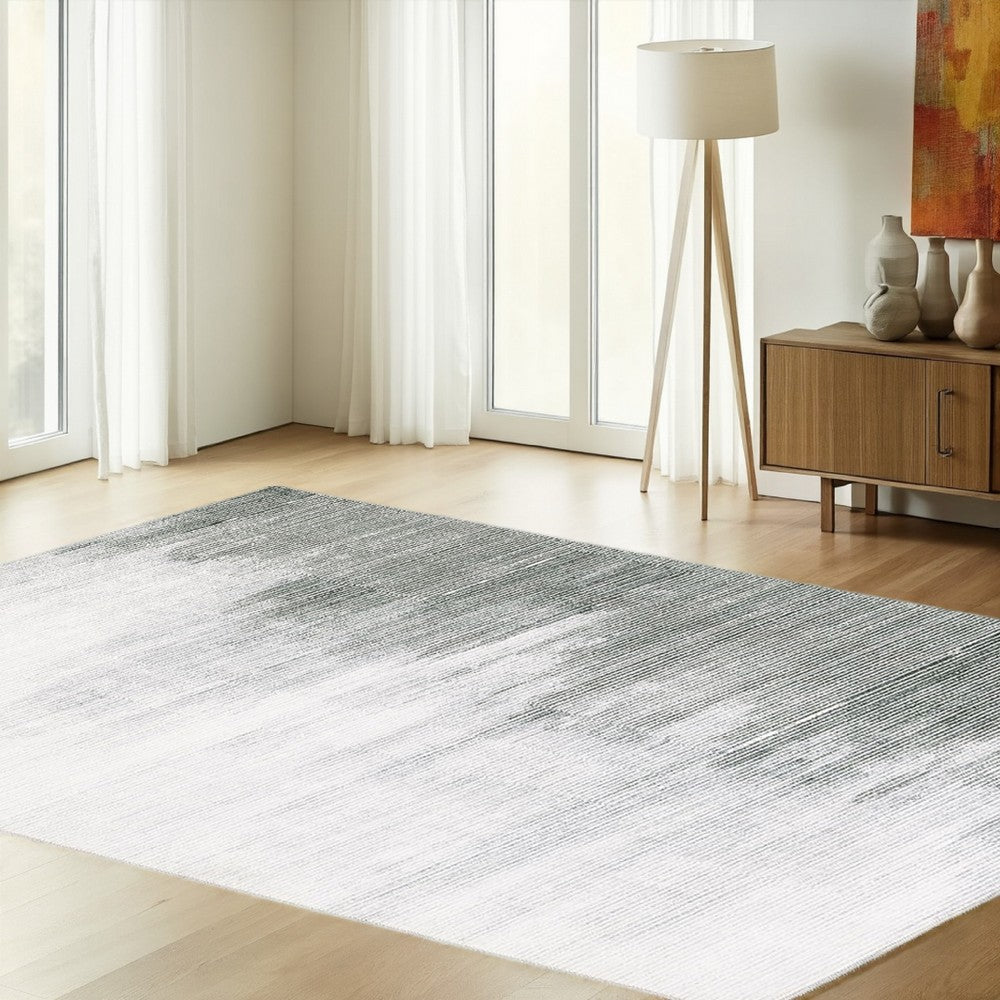 Mili 8 x 10 Area Rug, Abstract Pattern Washable Gray White Polyester - BM318332