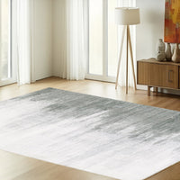 Mili 8 x 10 Area Rug, Abstract Pattern Washable Gray White Polyester - BM318332