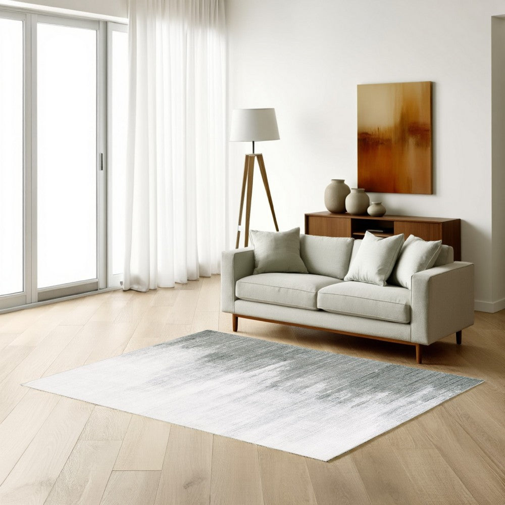 Mili 5 x 7 Area Rug, Abstract Pattern Washable Gray White Polyester - BM318333