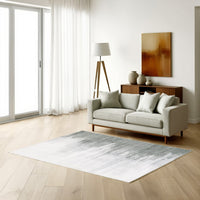 Mili 5 x 7 Area Rug, Abstract Pattern Washable Gray White Polyester - BM318333
