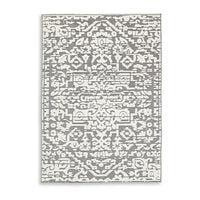 Fabiola 5 x 7 Area Rug, Washable Polyester Distressed Gray Ivory - BM318335