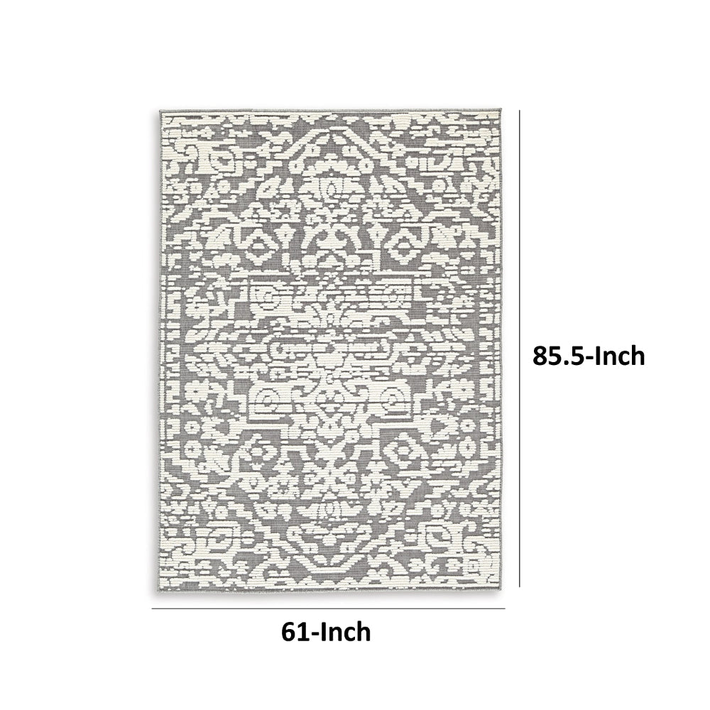 Fabiola 5 x 7 Area Rug, Washable Polyester Distressed Gray Ivory - BM318335