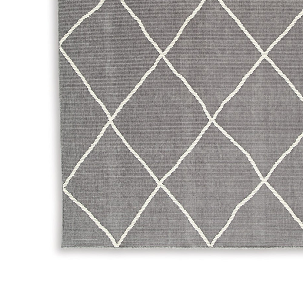 Doel 8 x 10 Area Rug, Soft Pile Polyester, Washable, Gray and Ivory - BM318336