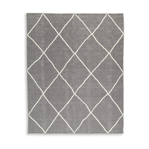 Doel 8 x 10 Area Rug, Soft Pile Polyester, Washable, Gray and Ivory - BM318336