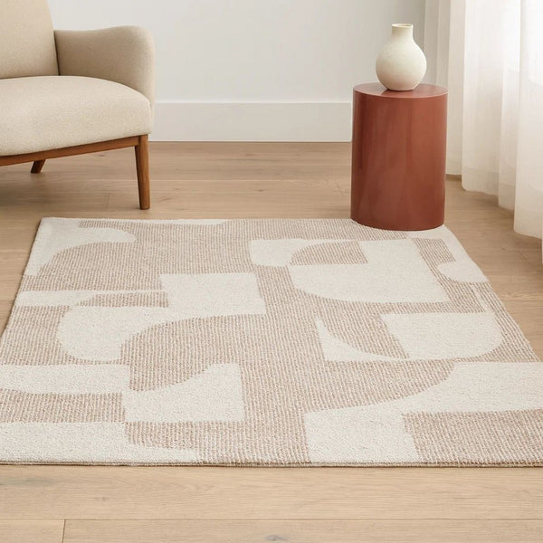 Jimmy 8 x 10 Area Rug, Abstract Pattern Polyester, Cotton Back, Beige Brown - BM318338