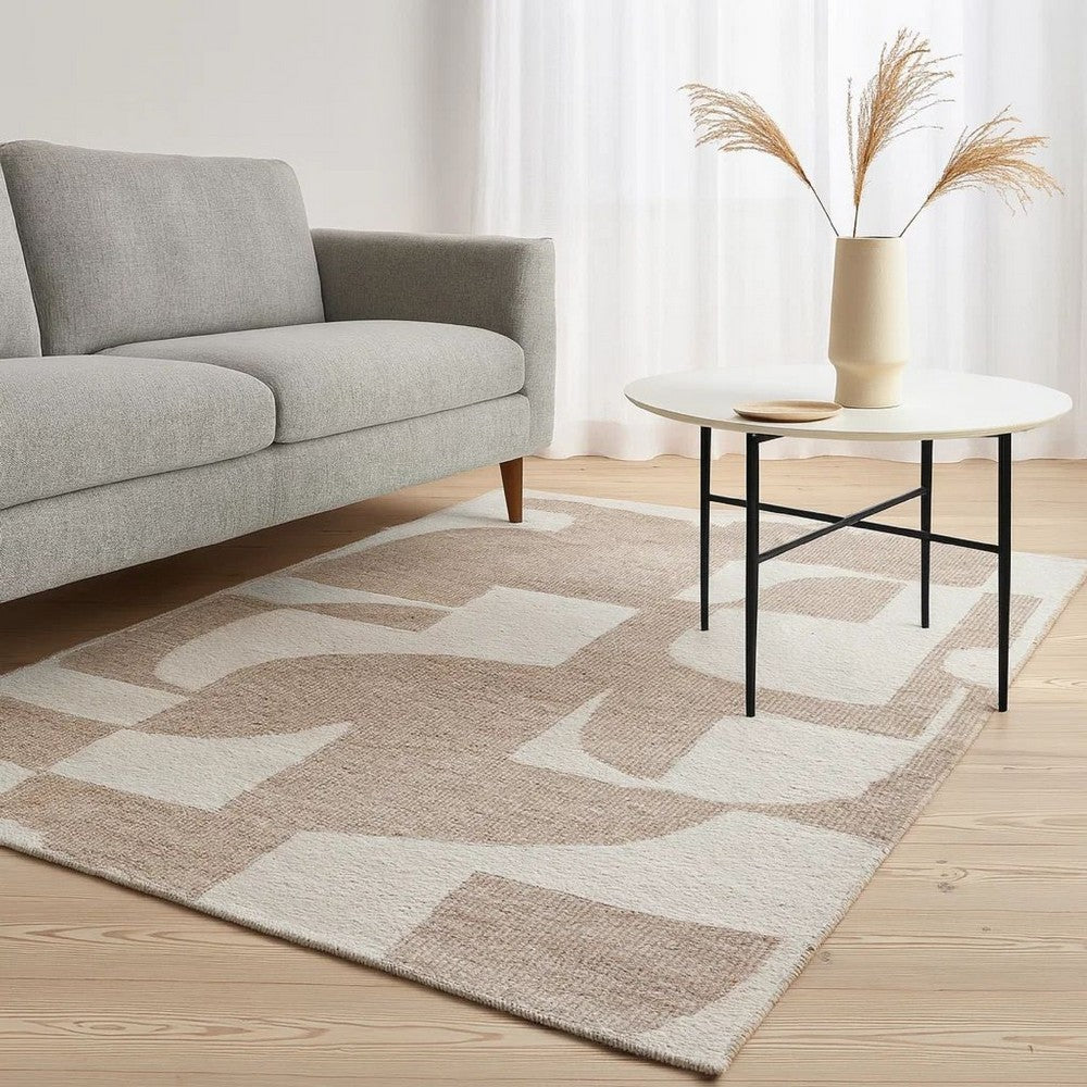 Jimmy 8 x 10 Area Rug, Abstract Pattern Polyester, Cotton Back, Beige Brown - BM318338