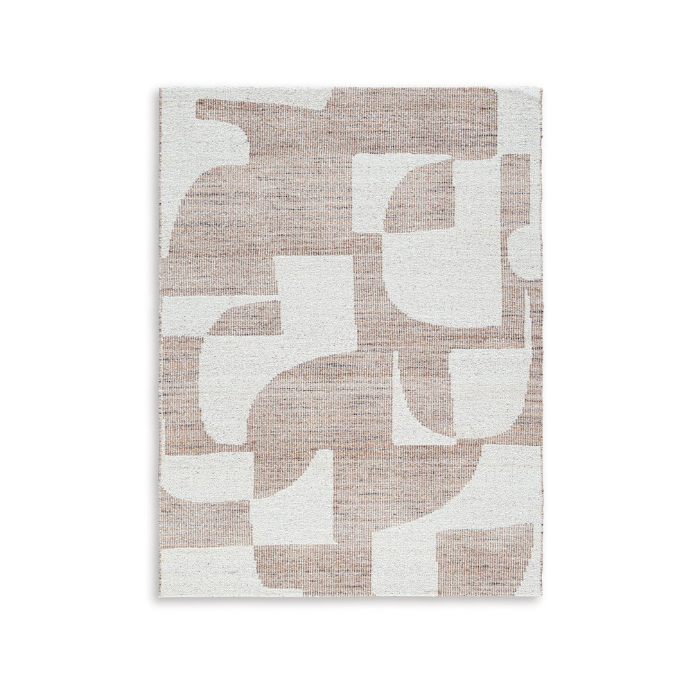 Jimmy 5 x 7 Area Rug, Abstract Pattern Polyester, Cotton Back, Beige Brown - BM318339