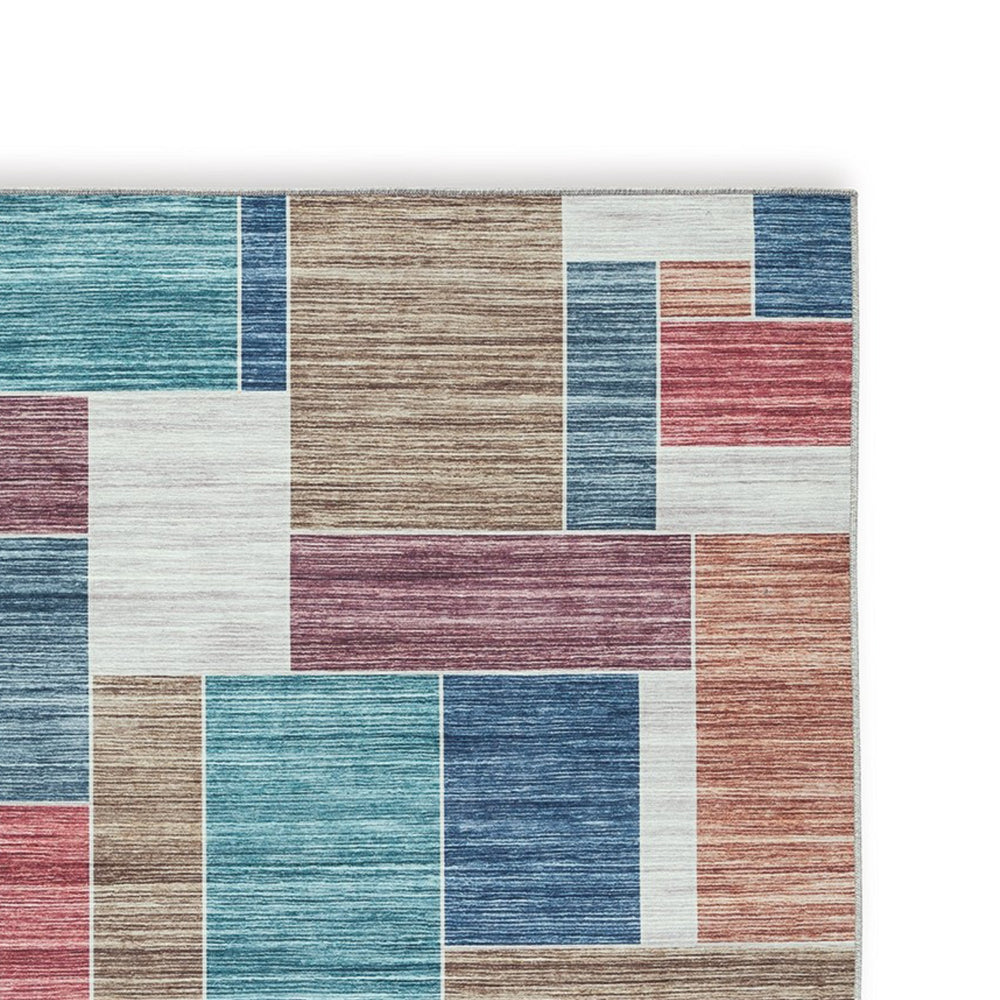 Nami 5 x 7 Area Rug, Multicolored Geometric Design, Polyester Cotton Blend - BM318340