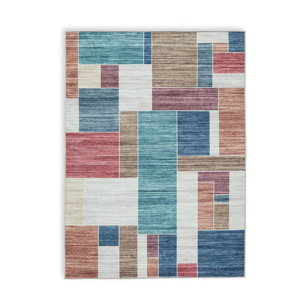 Nami 5 x 7 Area Rug, Multicolored Geometric Design, Polyester Cotton Blend - BM318340