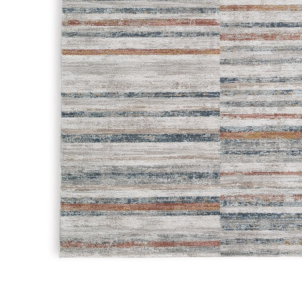 Kimya 8 x 10 Area Rug, Stripe Design, Polyester, Cotton Backing, Gray Blue - BM318341