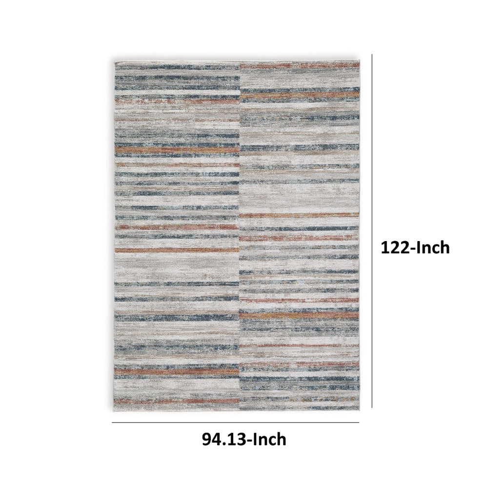 Kimya 8 x 10 Area Rug, Stripe Design, Polyester, Cotton Backing, Gray Blue - BM318341