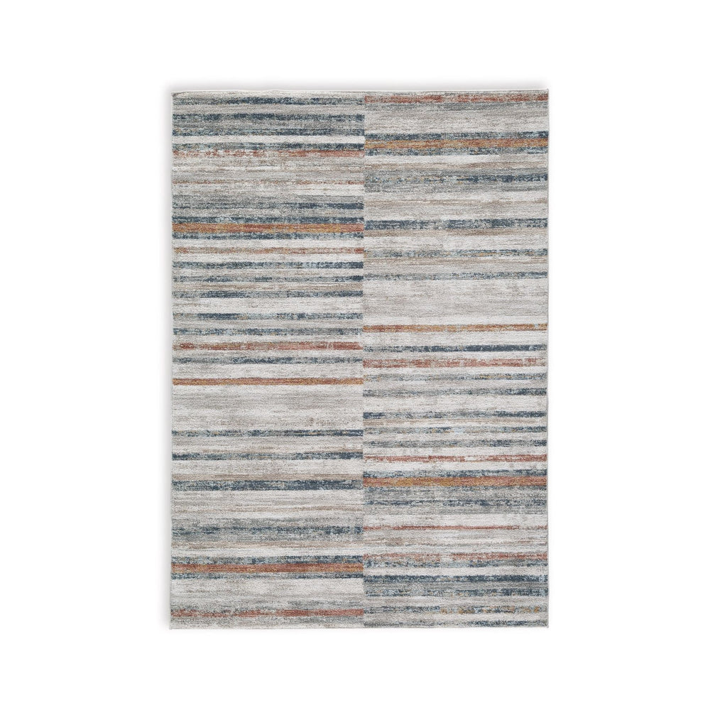 Kimya 8 x 10 Area Rug, Stripe Design, Polyester, Cotton Backing, Gray Blue - BM318341