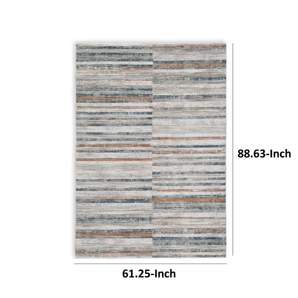 Kimya 5 x 7 Area Rug, Stripe Design, Polyester, Cotton Backing, Gray Blue - BM318342