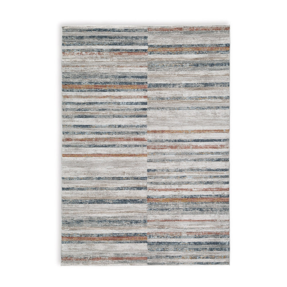 Kimya 5 x 7 Area Rug, Stripe Design, Polyester, Cotton Backing, Gray Blue - BM318342