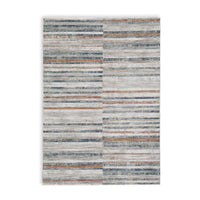 Kimya 5 x 7 Area Rug, Stripe Design, Polyester, Cotton Backing, Gray Blue - BM318342