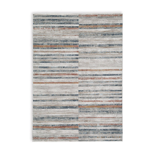 Kimya 5 x 7 Area Rug, Stripe Design, Polyester, Cotton Backing, Gray Blue - BM318342
