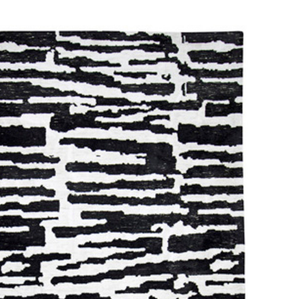 Shawn 5 x 7 Area Rug, Black White Abstract Pattern Polyester, Cotton Back - BM318346