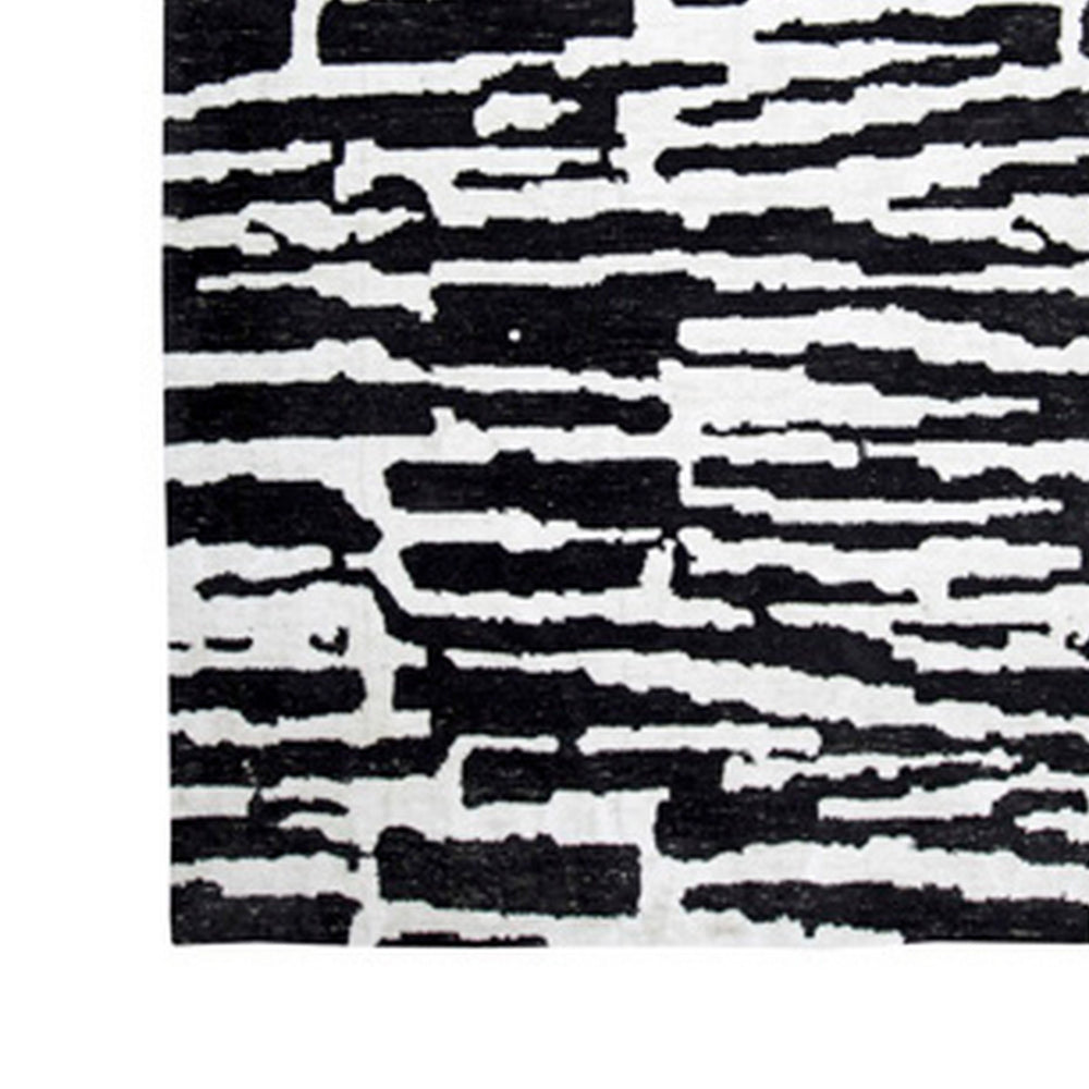 Shawn 5 x 7 Area Rug, Black White Abstract Pattern Polyester, Cotton Back - BM318346