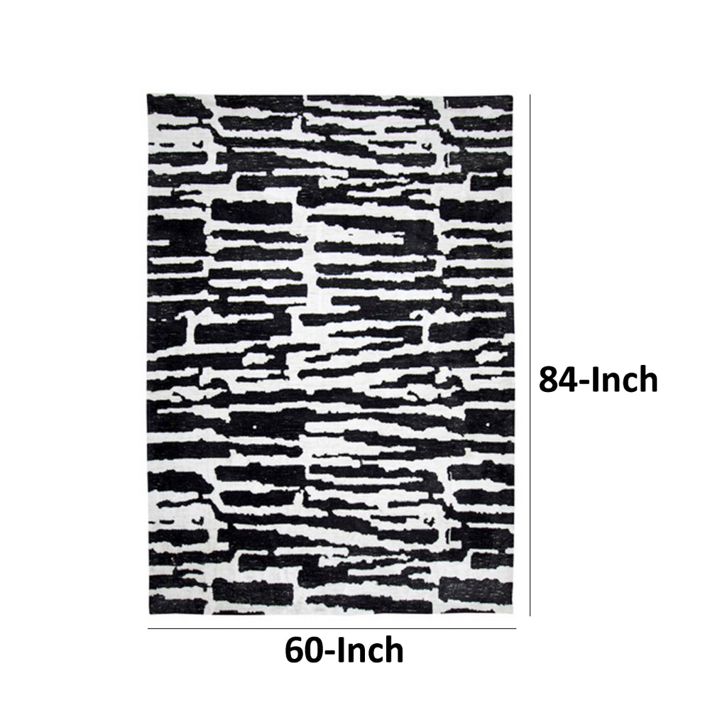 Shawn 5 x 7 Area Rug, Black White Abstract Pattern Polyester, Cotton Back - BM318346