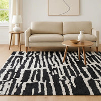 Shawn 5 x 7 Area Rug, Black White Abstract Pattern Polyester, Cotton Back - BM318346
