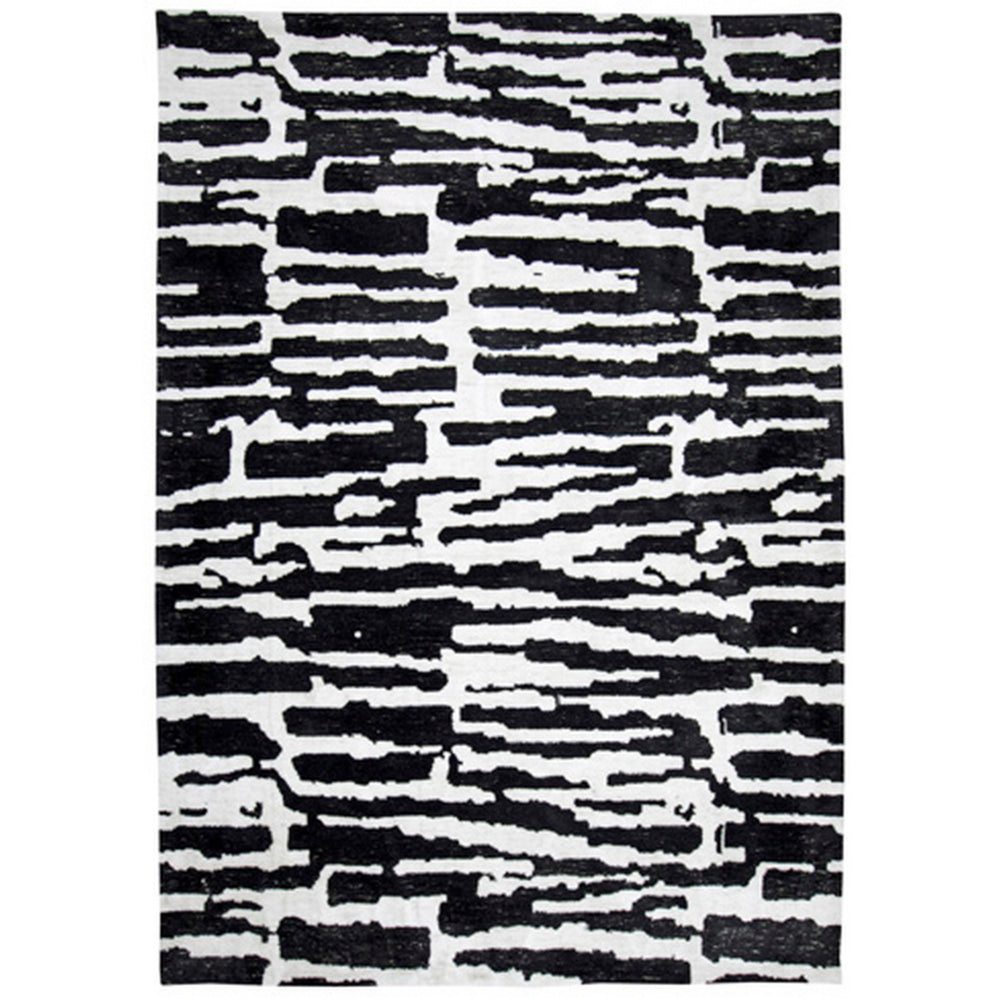 Shawn 5 x 7 Area Rug, Black White Abstract Pattern Polyester, Cotton Back - BM318346