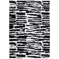 Shawn 5 x 7 Area Rug, Black White Abstract Pattern Polyester, Cotton Back - BM318346