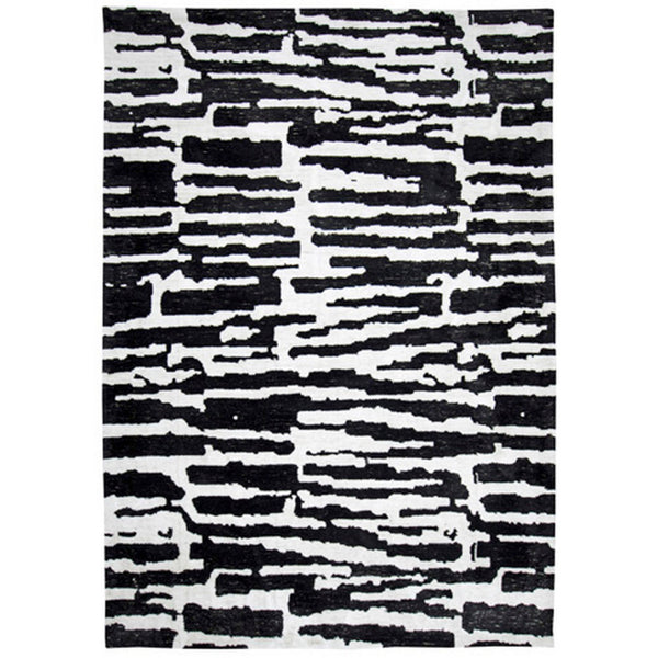 Shawn 5 x 7 Area Rug, Black White Abstract Pattern Polyester, Cotton Back - BM318346