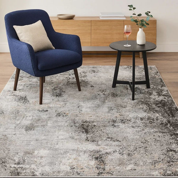 Ley 5 x 7 Area Rug, Abstract Pattern, Polyester, Jute, Black Gray White - BM318349