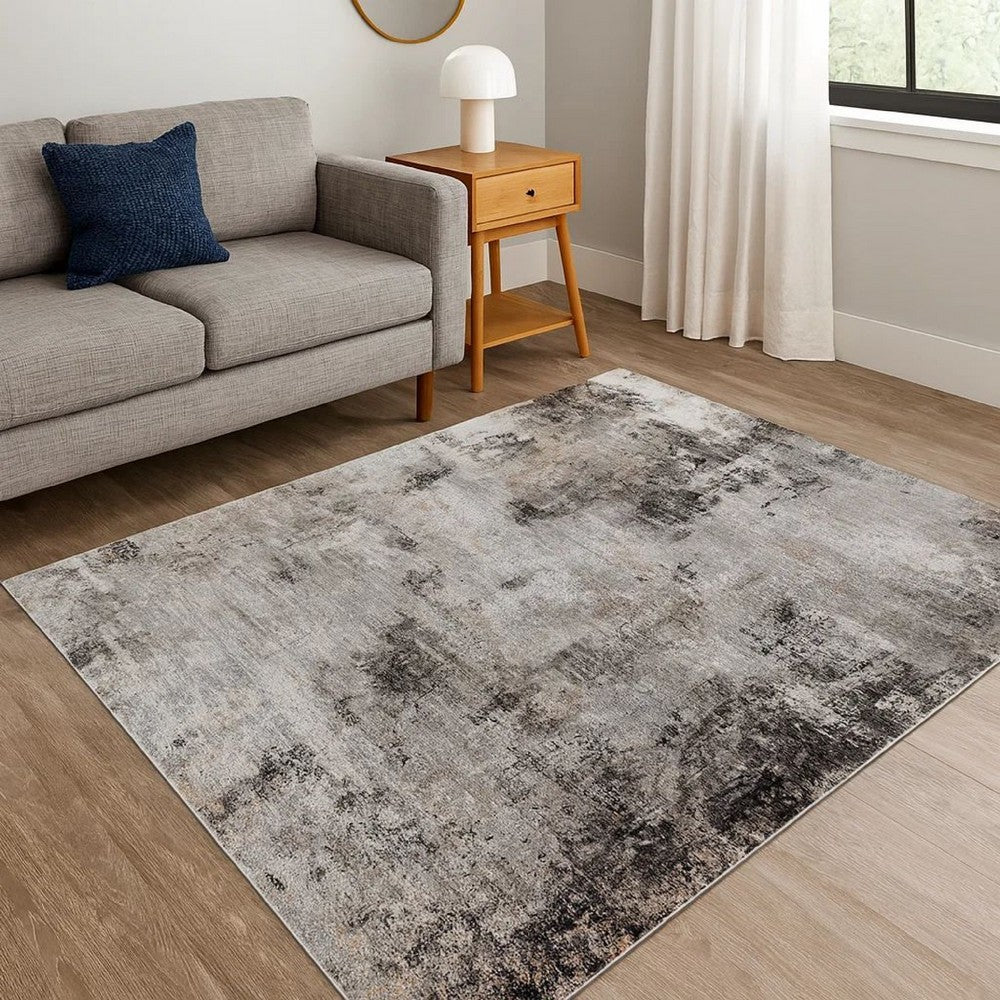 Ley 5 x 7 Area Rug, Abstract Pattern, Polyester, Jute, Black Gray White - BM318349