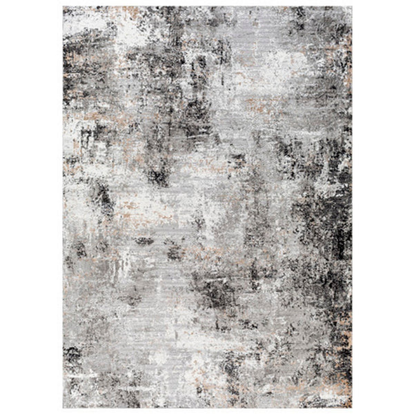 Ley 5 x 7 Area Rug, Abstract Pattern, Polyester, Jute, Black Gray White - BM318349