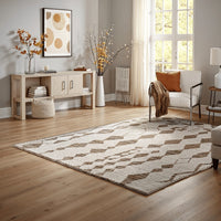 Betty 8 x 10 Area Rug, Geometric Pattern, Beige Brown Polyester, Cotton - BM318351