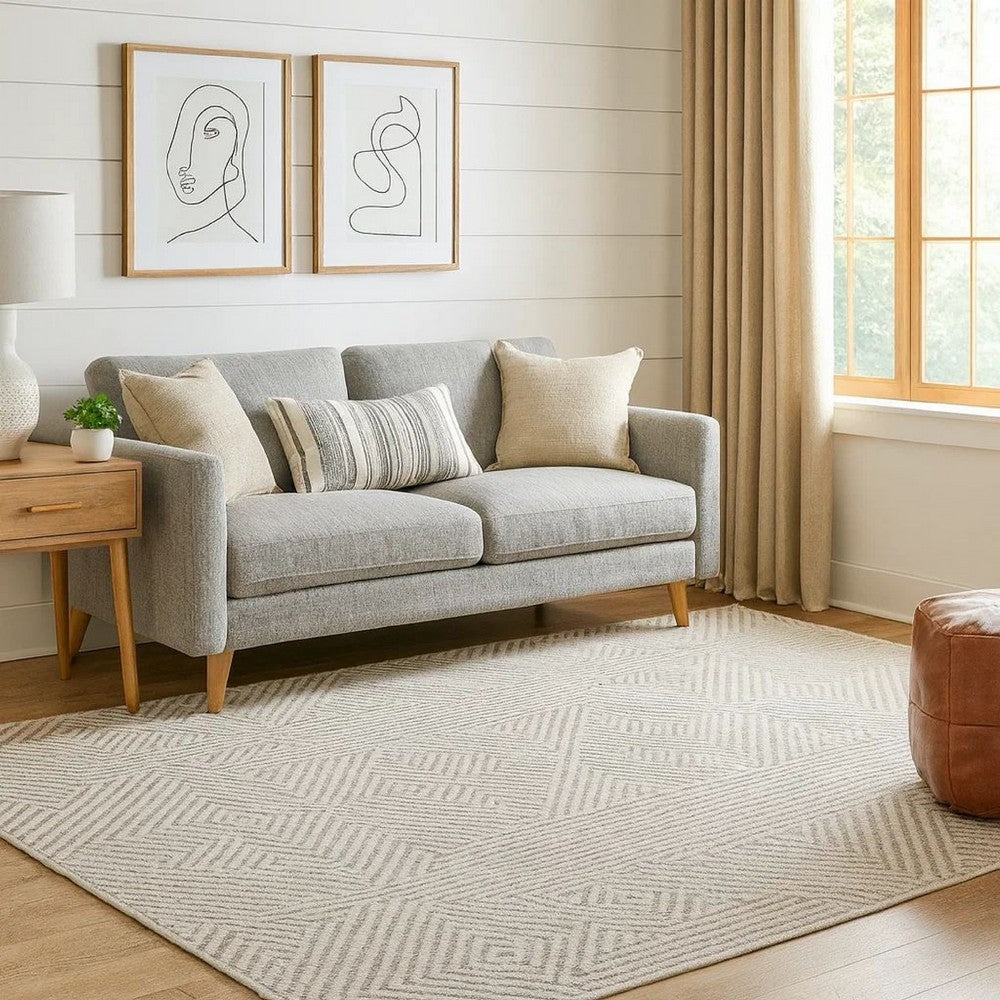 Glam 8 x 10 Area Rug, Geometric Pattern, Tufted Gray White Polyester, Wool - BM318353