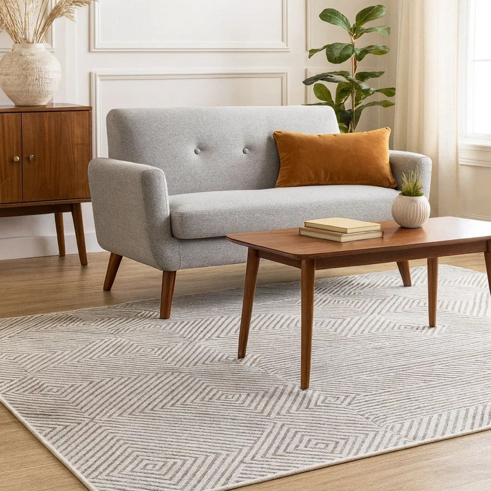 Glam 8 x 10 Area Rug, Geometric Pattern, Tufted Gray White Polyester, Wool - BM318353