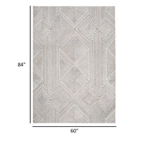 Glam 5 x 7 Area Rug, Geometric Pattern, Tufted Gray White Polyester, Wool - BM318354