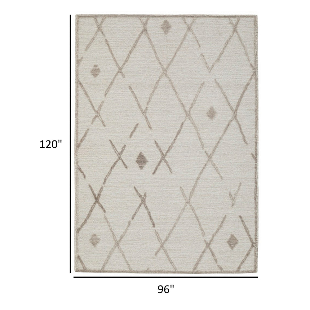 Hima 8 x 10 Area Rug, Geometric Pattern, Hand Tufted Gray Wool Cotton Back - BM318355