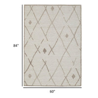 Hima 5 x 7 Area Rug, Geometric Pattern, Hand Tufted Gray Wool Cotton Back - BM318356