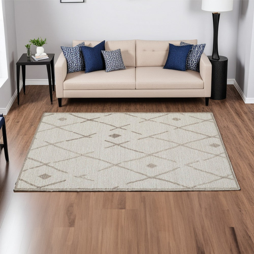 Hima 5 x 7 Area Rug, Geometric Pattern, Hand Tufted Gray Wool Cotton Back - BM318356