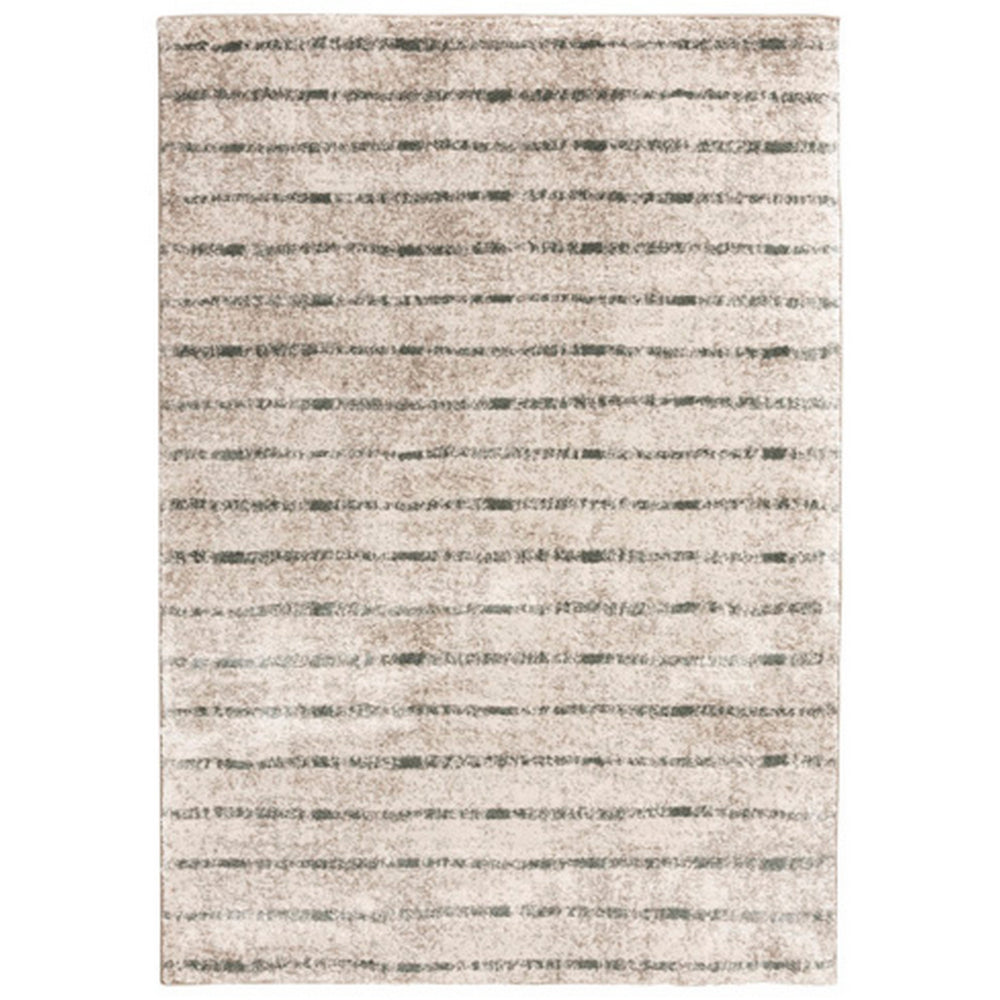 Bony 8 x 10 Area Rug, Striped Design Cream and Sage, Soft Pile, Jute Back - BM318357