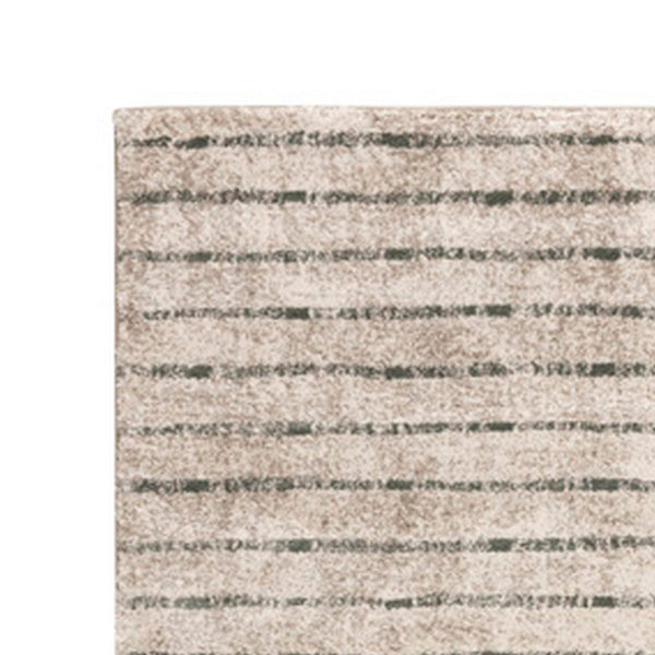 Bony 5 x 7 Area Rug, Striped Design Cream and Sage, Soft Pile, Jute Back - BM318358