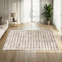 Bony 5 x 7 Area Rug, Striped Design Cream and Sage, Soft Pile, Jute Back - BM318358