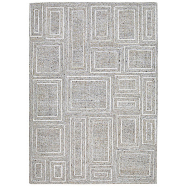 Bora 8 x 10 Area Rug, Geometric Pattern, Polyester Gray White Wool, Cotton - BM318360