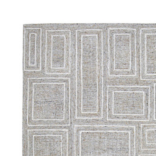 Bora 8 x 10 Area Rug, Geometric Pattern, Polyester Gray White Wool, Cotton - BM318360