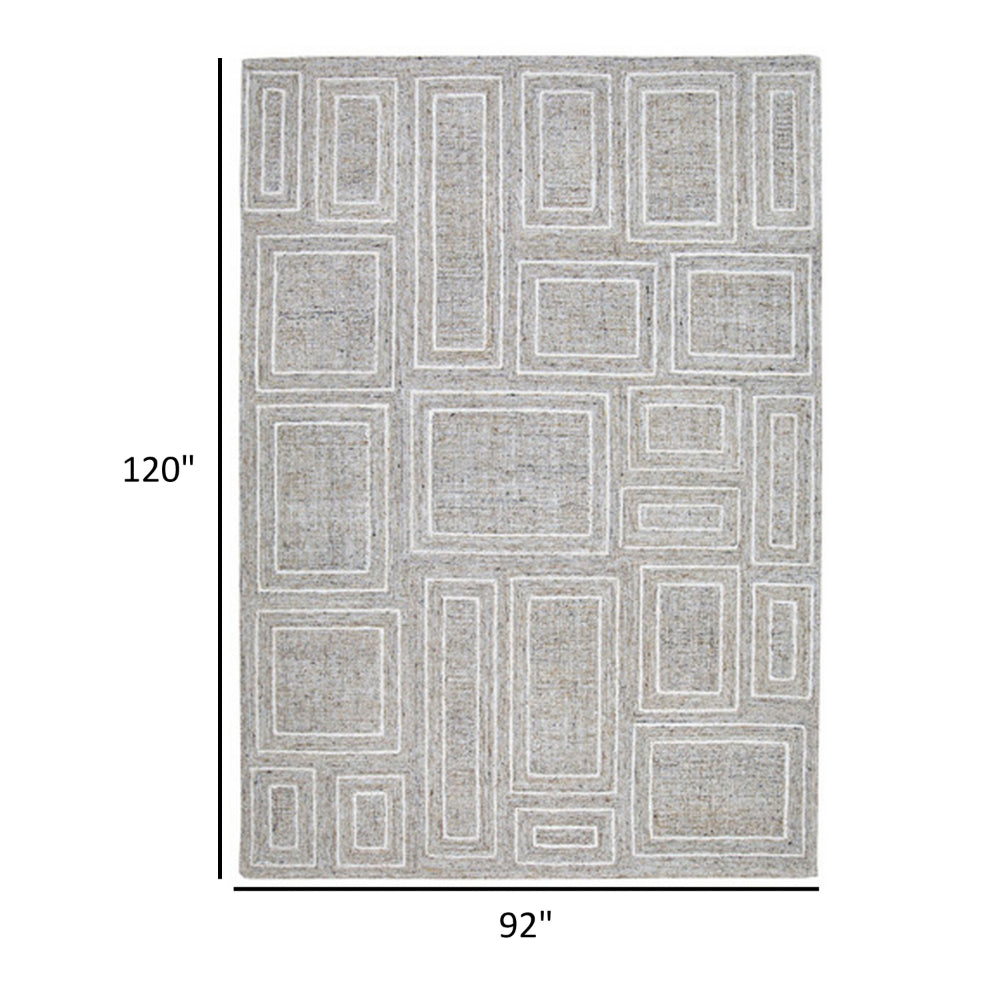 Bora 8 x 10 Area Rug, Geometric Pattern, Polyester Gray White Wool, Cotton - BM318360