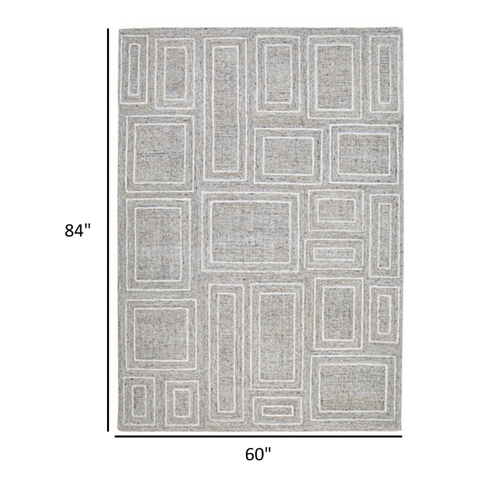 Bora 5 x 7 Area Rug, Geometric Pattern, Polyester Gray White Wool, Cotton - BM318361