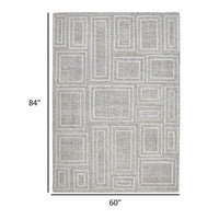 Bora 5 x 7 Area Rug, Geometric Pattern, Polyester Gray White Wool, Cotton - BM318361