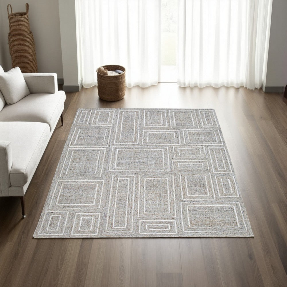 Bora 5 x 7 Area Rug, Geometric Pattern, Polyester Gray White Wool, Cotton - BM318361