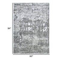 Monty 5 x 7 Area Rug, Abstract Pattern, Gray, Ivory Polyester, Cotton Back - BM318363